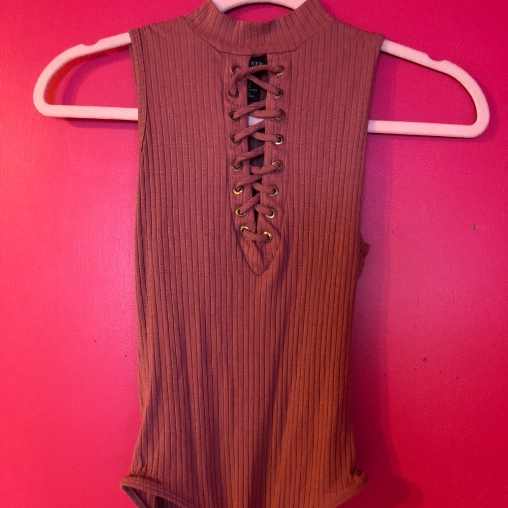 NWOT Dusty Pink Lace Up Sexy Bodysuit